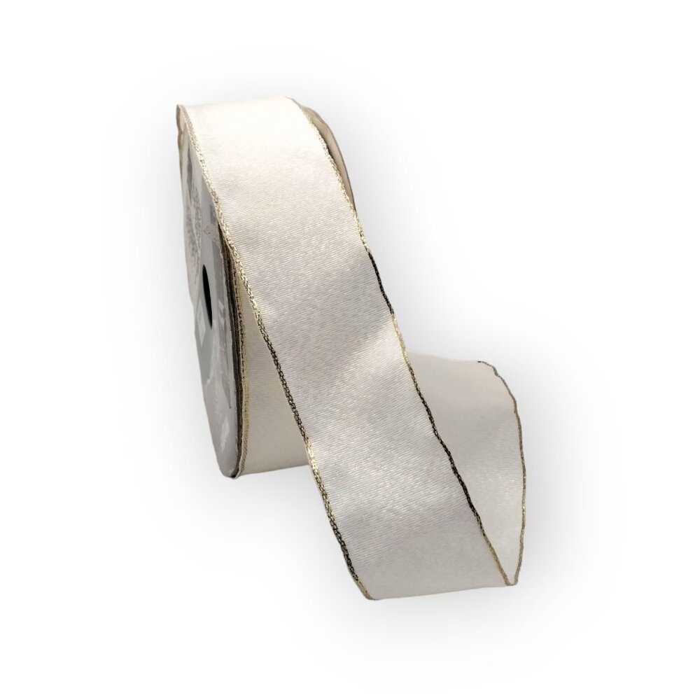 Wrights Wire Edge Ribbon Iridescent White Polyester/Gold Metallic Edge 1.5" Wide